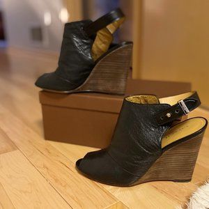 COACH  Leather Wedge Heels - Black,Size 6